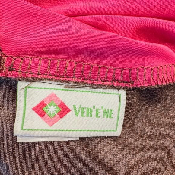 Ver'e'ne Hot Pink/Raspberry Poncho Brown Fringe Trim & Buttons One Size Fits All - Picture 9 of 10